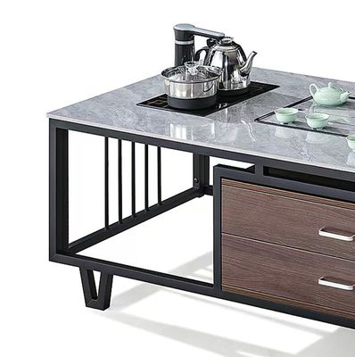 Moderne rechthoekige rotsplaat met metalen frame ketel kantoormeubelen kantoor thee koffietafel