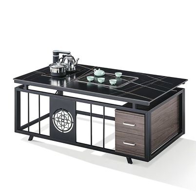 Moderne kantoor thee tafel ketel steen metaal frame rechthoekige hittebestendig koffietafel