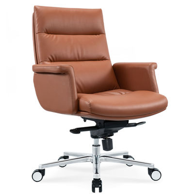 Ergonomische kantoorstoel Flexible Chrome Wheel Comfortable Swivel Leather PU Boss Manager Personeelstoel Moderne draaiende massage