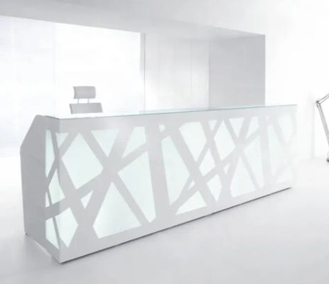 Moderne luxe stijl receptie bureau op maat kantoor receptie meubels Meerdere personen receptie bureau Wtih Led Light