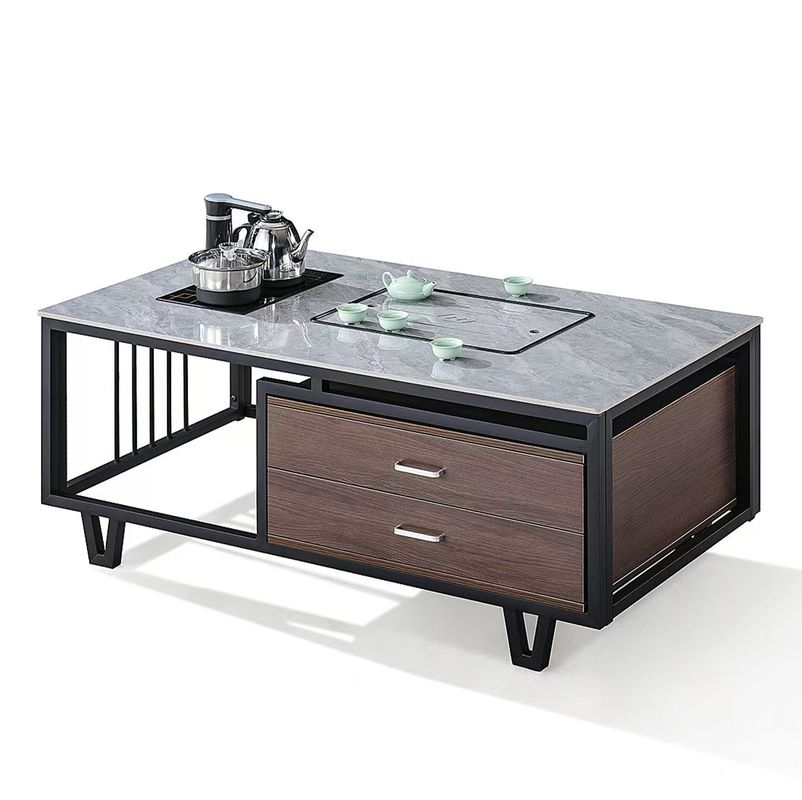 Moderne rechthoekige rotsplaat met metalen frame ketel kantoormeubelen kantoor thee koffietafel