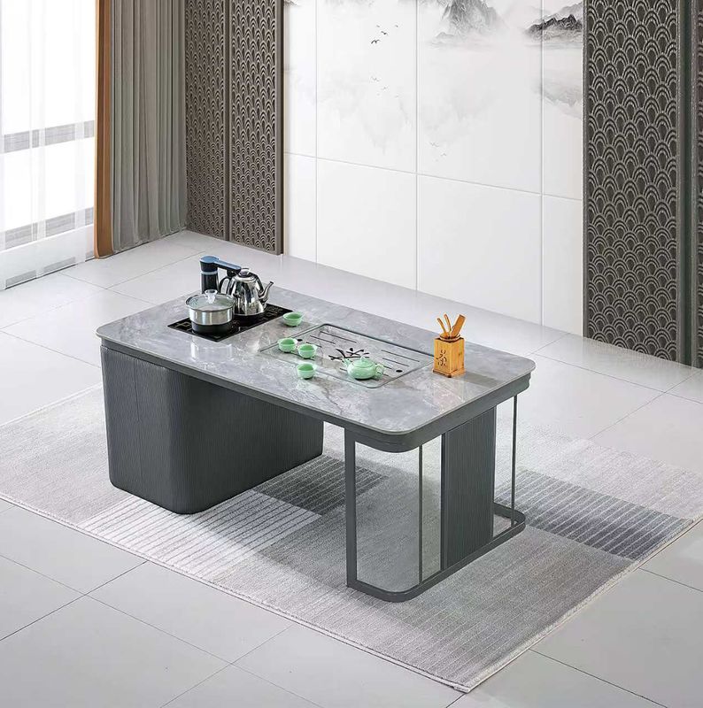 Moderne minimalistische gehard glas roestvrij staal vuur steen volledig automatische kantoorkoffietafel
