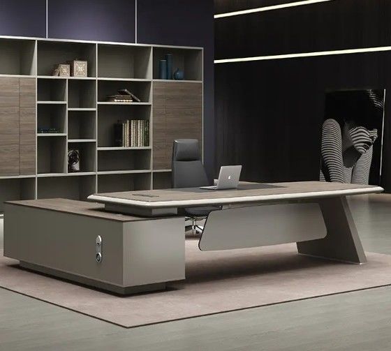 Hoogwaardige CEO tafel Moderne kantoormeubilair Luxe Executive Office Schrijftafel Schrijftafel Met zijtafel En Schuifkast