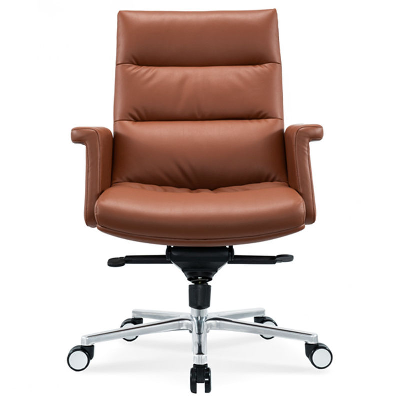 Ergonomische kantoorstoel Flexible Chrome Wheel Comfortable Swivel Leather PU Boss Manager Personeelstoel Moderne draaiende massage