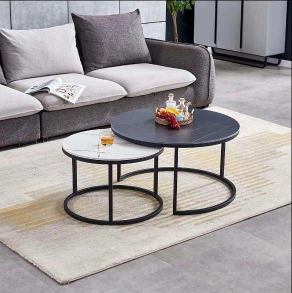 Kantoormeubelen Koffietafels Noordse stijl Ronde Marmeren Nesting Koffietafel Houten Top Office Theetafel