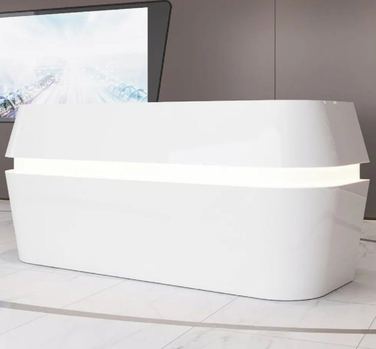 Moderne op maat gemaakte grootte ovale vorm elegante witte kantoormeubilair receptie Receptie Front Desk Wtih Led Light