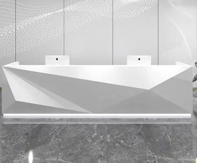 Fancy Led Front Counter Reception Desk Wit Prachtig Gekrompen Grote Op maat gemaakte Kantorenmeubelen Contemporary Panel