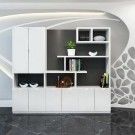 Modern kantoor eenvoudig wit huis boekenkasten Luxe woonkamer Modern kantoor boekenplank Houten meubels Hoek kubus boekenplank